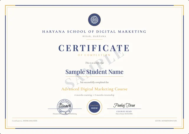 Sample HSDM certificate of completion